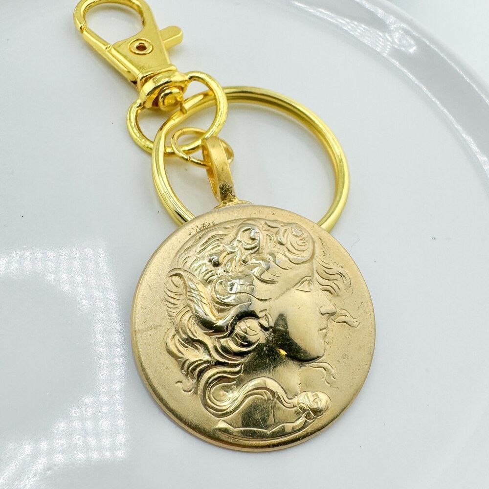 Vintage Gold-Tone Coin Shield Purse Charm Bag Upcycled Retro Boho Keychain